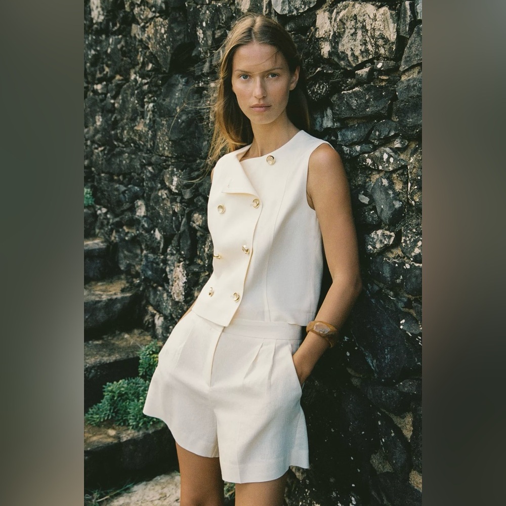 ZARA linen double breasted vest & shorts
